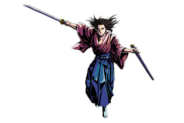 侍 Japanese Samurai Character　on white background