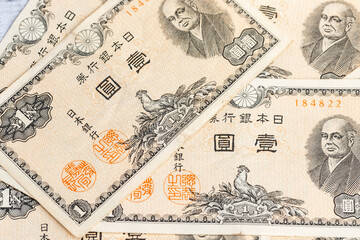 Stack of Vintage One Yen Notes