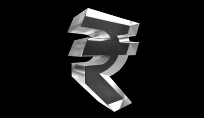 indian rupee or INR currency symbol of India made with Glass - 3d Illustration, 3d rendering