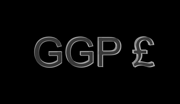 Guernsey Pound or GGP currency symbol of Guernsey  made with Glass - 3d Illustration, 3d rendering