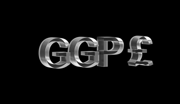 Guernsey Pound or GGP currency symbol of Guernsey  made with Glass - 3d Illustration, 3d rendering