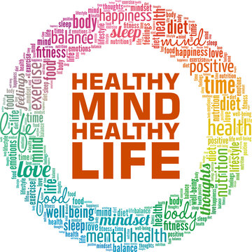 Healthy Mind, Healthy Life word cloud conceptual design isolated on white background.