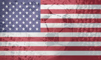 Fototapeta premium United States flag with Soccer ball in goal as background, sport and success business concept.