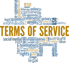 TOS - Terms of Service word cloud conceptual design isolated on white background.