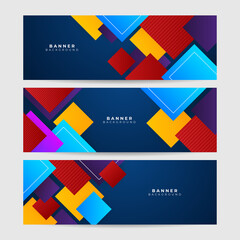 Set of abstract colourful banner background with blue orange red geometric shapes