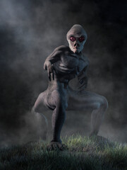The Enfield Monster is an American cryptid of Illinois folklore. Described as a three legged creature with short arms and large pink eyes, it was sighted around Enfield Illinois in 1973.  3D Rendering
