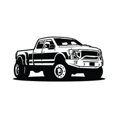Diesel dually truck silhouette side view vector isolated in white background