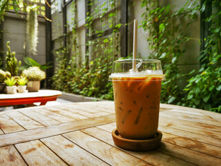 Iced espresso in a shady garden