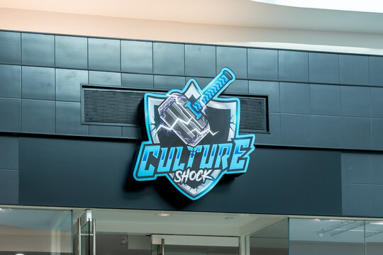 Houston, TX, USA - March 3, 2022: Closeup of Culture Shock store sign at a shopping mall in Houston, TX, USA. Culture Shock is a Video game store. 