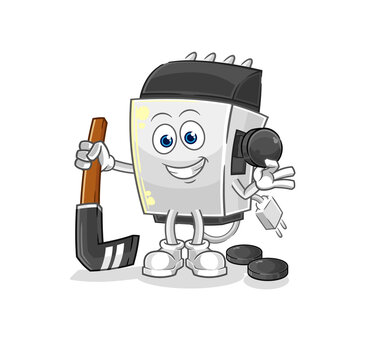cartoon electric shaver playing hockey clip art preview