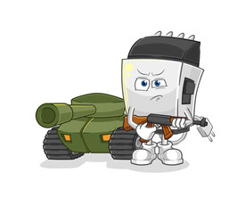 hair clipper soldier with tank character. cartoon mascot vector