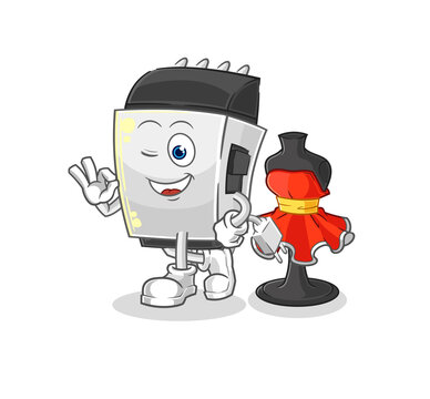 cartoon hair clipper winking near dress form clip art preview