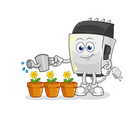 hair clipper watering the flowers mascot. cartoon vector