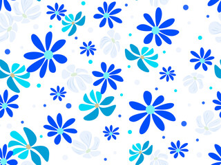 Fototapeta na wymiar Seamless pattern with painted blue flowers on a white background.