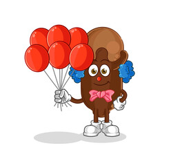 clove clown with balloons vector. cartoon character
