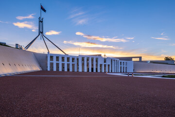 Australian Parliament House Canberra Australian Capital Territory at sunset - obrazy, fototapety, plakaty