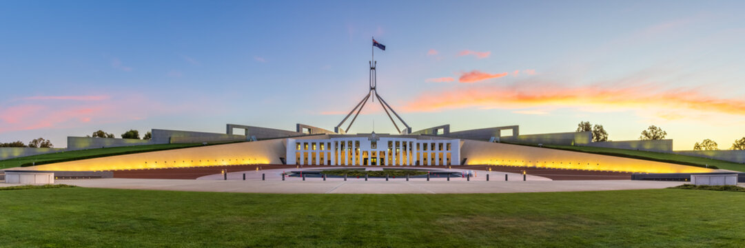 Parliament house Canberra Australia at Sunset