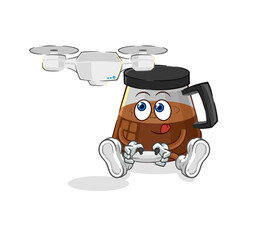 coffee machine with drone character. cartoon mascot vector