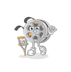 film reel sick with limping stick. cartoon mascot vector