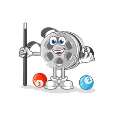 film reel plays billiard character. cartoon mascot vector