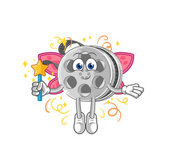 film reel fairy with wings and stick. cartoon mascot vector