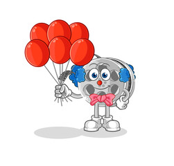 film reel clown with balloons vector. cartoon character