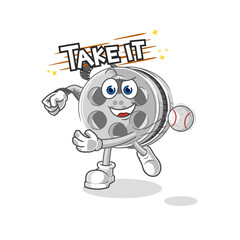 film reel throwing baseball vector. cartoon character