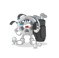 film reel with golf equipment. cartoon mascot vector