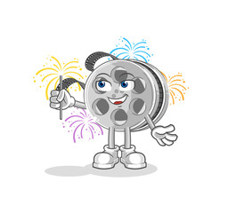 film reel with fireworks mascot. cartoon vector