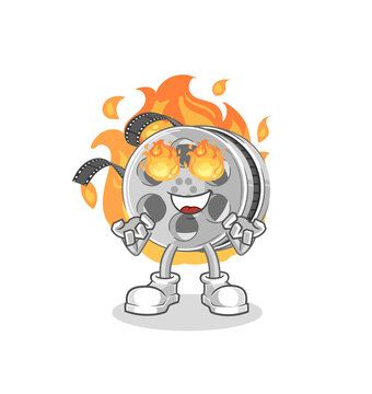 film reel on fire mascot. cartoon vector