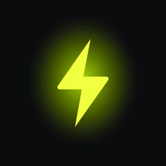 Lightning bolt thunder icon. Power energy battery concept. Glowing yellow on black background. Vector illustration isolated. EPS 10.