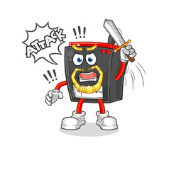 radio knights attack with sword. cartoon mascot vector