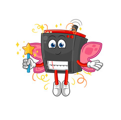 radio fairy with wings and stick. cartoon mascot vector