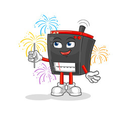 radio with fireworks mascot. cartoon vector