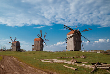 Ukrainian traditional wooden wind mills. traditional Ukrainian history