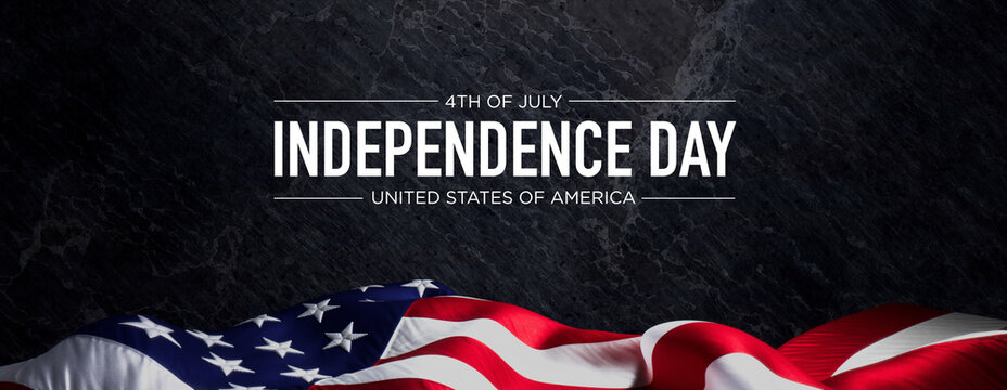 Independence Day Banner with American Flag and Black Slate Background.