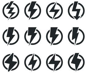 Power icon set. Lightning, bolt, energy and thunder electric concept. Vector illustration isolated. EPS 10