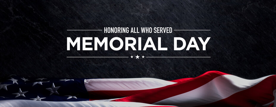 Memorial Day Banner. Premium Holiday Background with USA Flag on Black Stone.