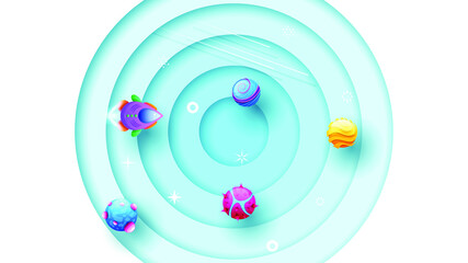 Abstract Paper Cut Spaceship Light Space Planets Space Galaxy Universe Background Gradient Objects Stars Vector Design Style