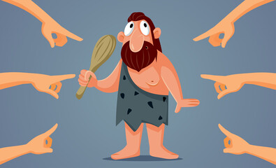 Hands Pointing to a Caveman Vector Cartoon Illustration