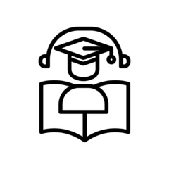 Online education icon vector. Virtual learning, student, book, headset. Line icon style. Simple design illustration editable