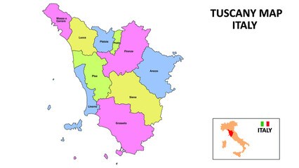 Obraz premium Tuscany Map. District map of Tuscany in District map of Tuscany in color with capital.
