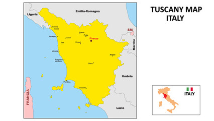 Tuscany Map. State and district map of Tuscany. Political map of Tuscany with the major district