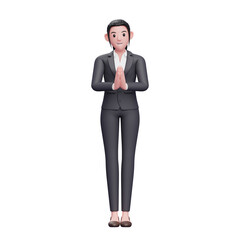 business woman with namaste gesture, 3D render business woman character illustration