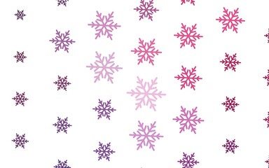 Light Purple, Pink vector pattern with christmas snowflakes, stars.