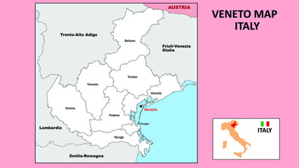 Veneto Map. Political map of Veneto with boundaries in white color.