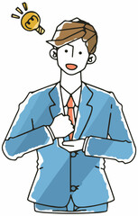 アイデアを閃いたスーツ姿のビジネスマンの男性のイラスト