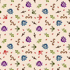 Pattern of Small Motifs all over design. Print block for fabric, apparel textile, wrapping paper. Minimal oriental vector graphic