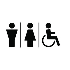 Male, female, handicap toilet sign icon. WC, unisex bathroom concept. Vector illustration isolated on white background. EPS 10.