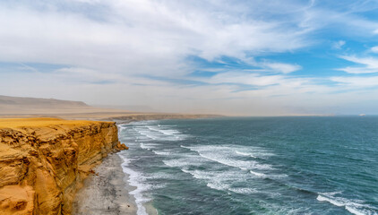 The unique natural landscape of the paracas nature reserve where the sea meets the desert